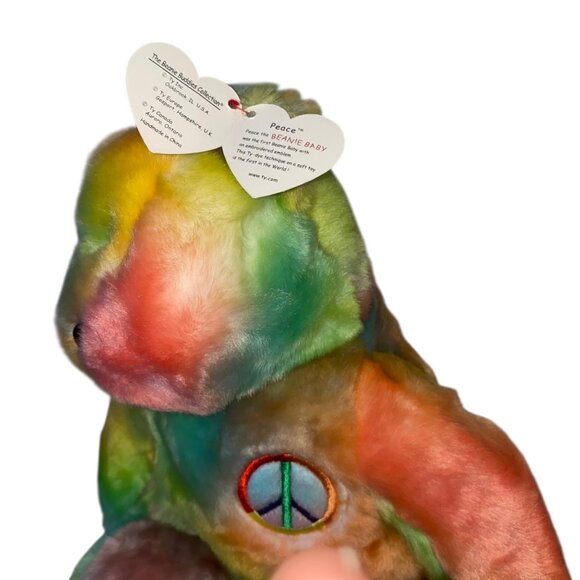 Ty Beanie Buddies Collection Peace Bear Plush 1999 14” Tie Dye Smoke-Free Home - Picture 2 of 13